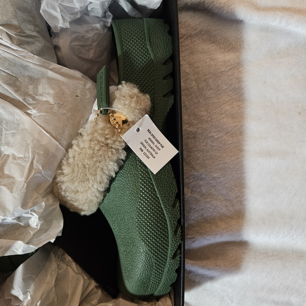 Green Fuzzy Slide Sandals
